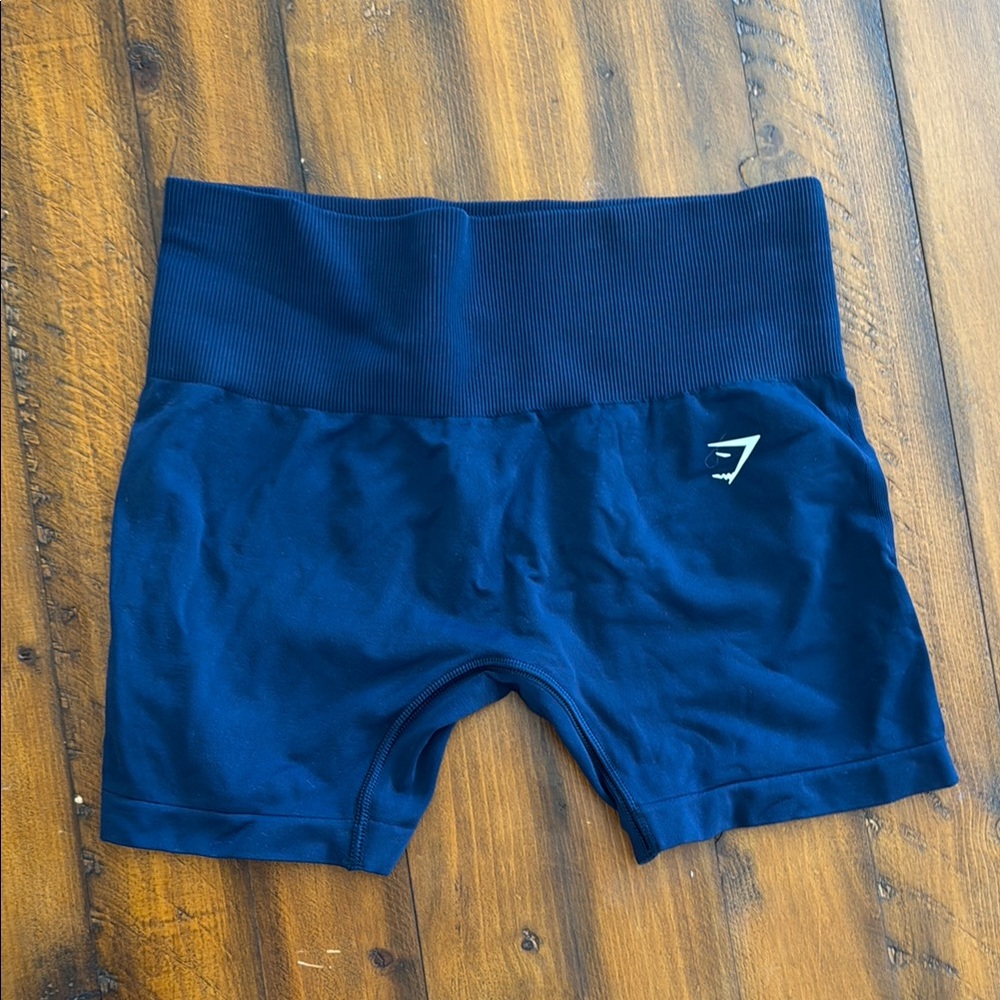 Gymshark Women's Navy Blue High-Waisted Shorts